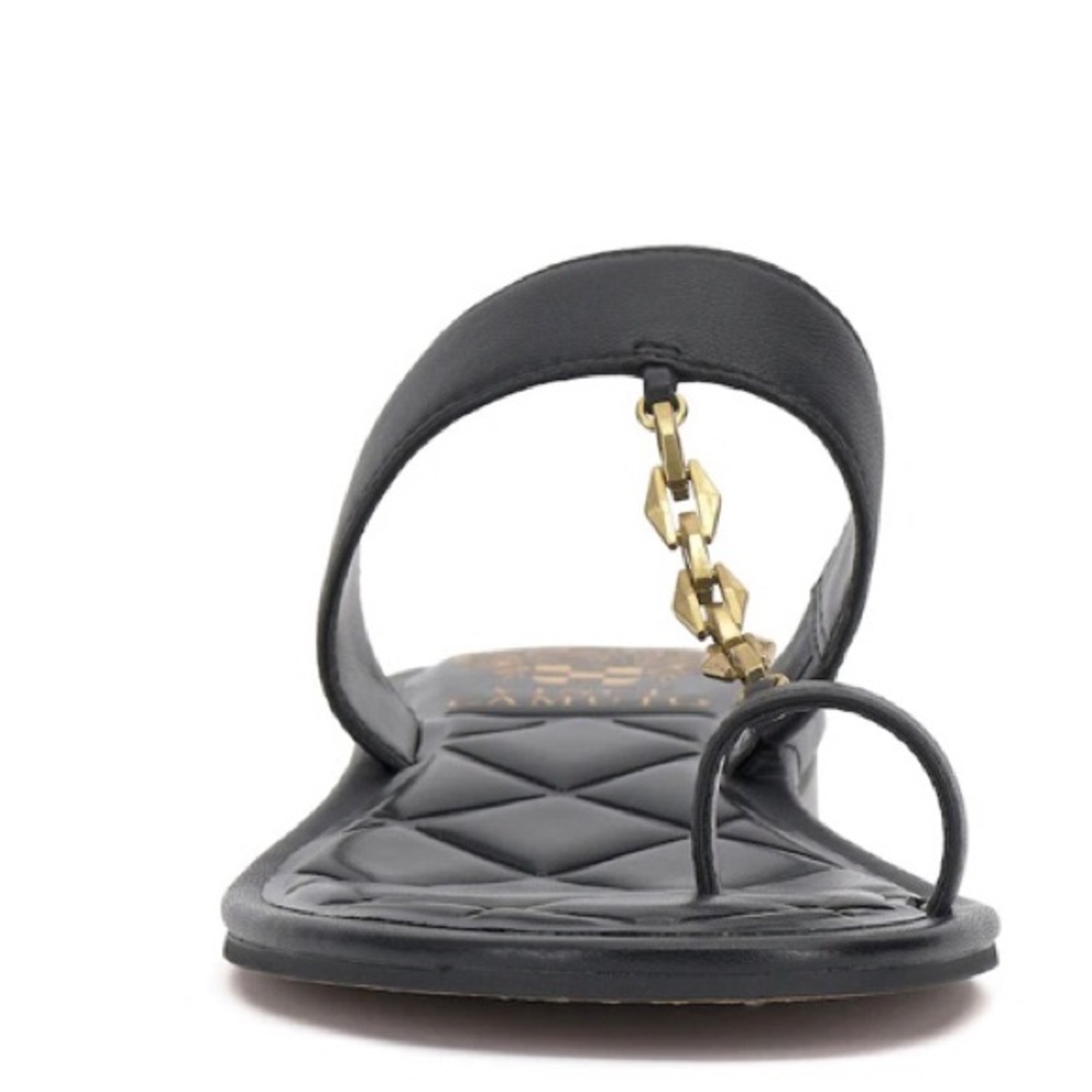 New Vince Camuto Black Quilted Lexie Sandal with Gold Chain Accent